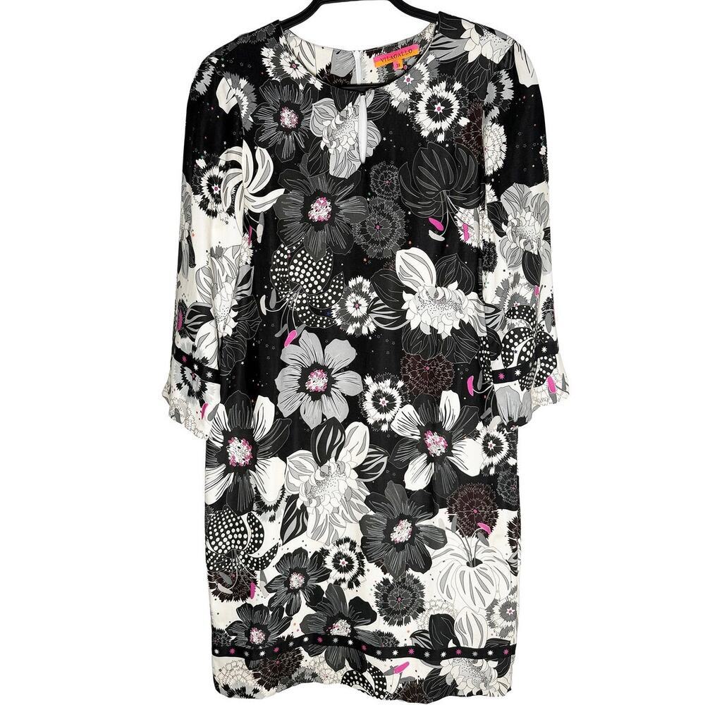 Viagallo Women's Classic Tunic Shift Dress Black Beige Pink Floral Keyhole 6 / 8